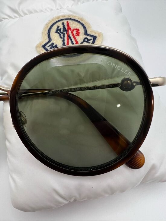 Moncler ML0195 Sunglasses 56R Havana Dark Green Pale Gold Temples Polarized main image 8